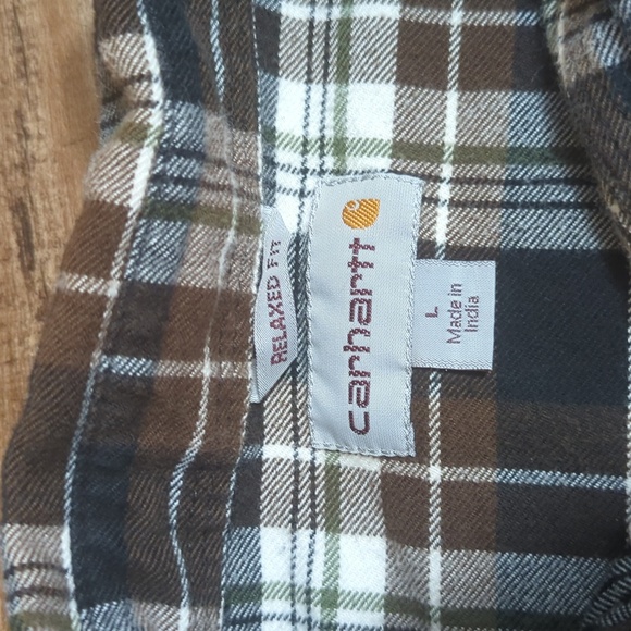 Carhartt Trumbull Plaid Flannel Shirt Relaxed Fit Long Sleeve Brown/Black Large - Picture 2 of 9